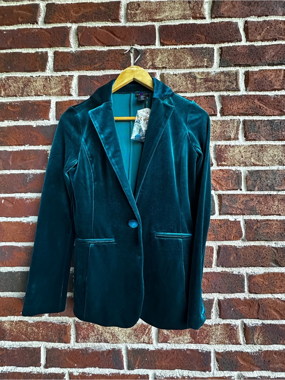 Tahari Teal Velvet Single-Button Blazer